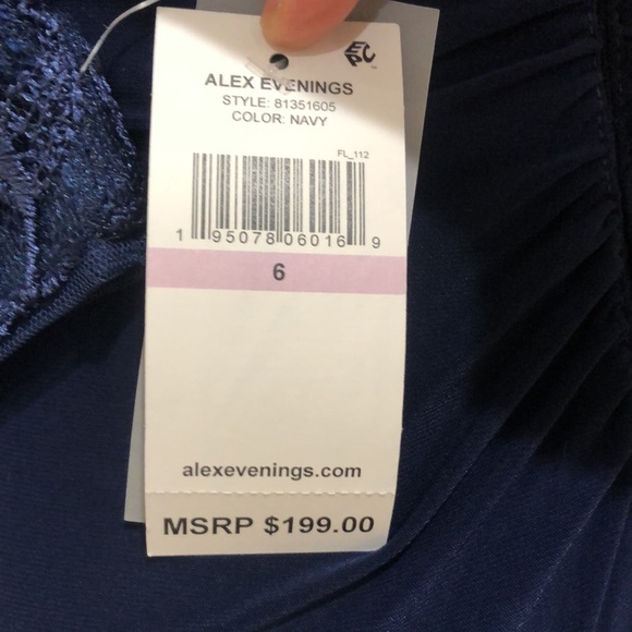 NWT Alex Evenings Formal Maxi Dress Size 6 Navy Blue Knotted Embroidered Gown - Picture 10 of 15